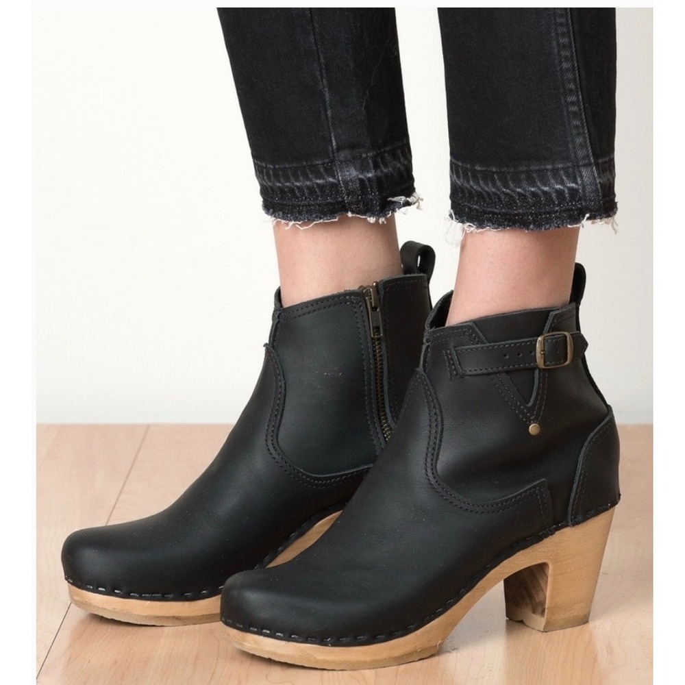 No.6 Leather Clog Buckle Boot in Black Wood Size 37/US 6.5-7